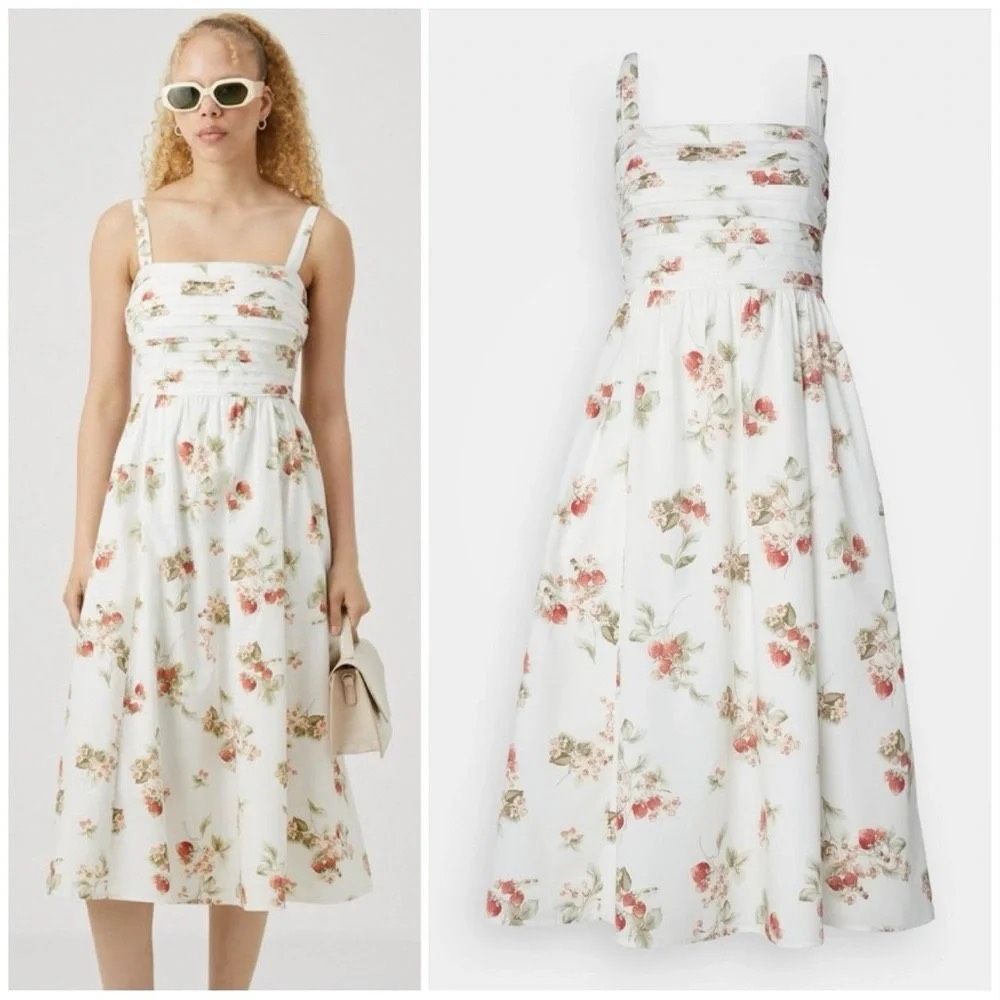 Abercrombie & Fitch Emerson Poplin Midi Dress in Strawberry Print Medium
